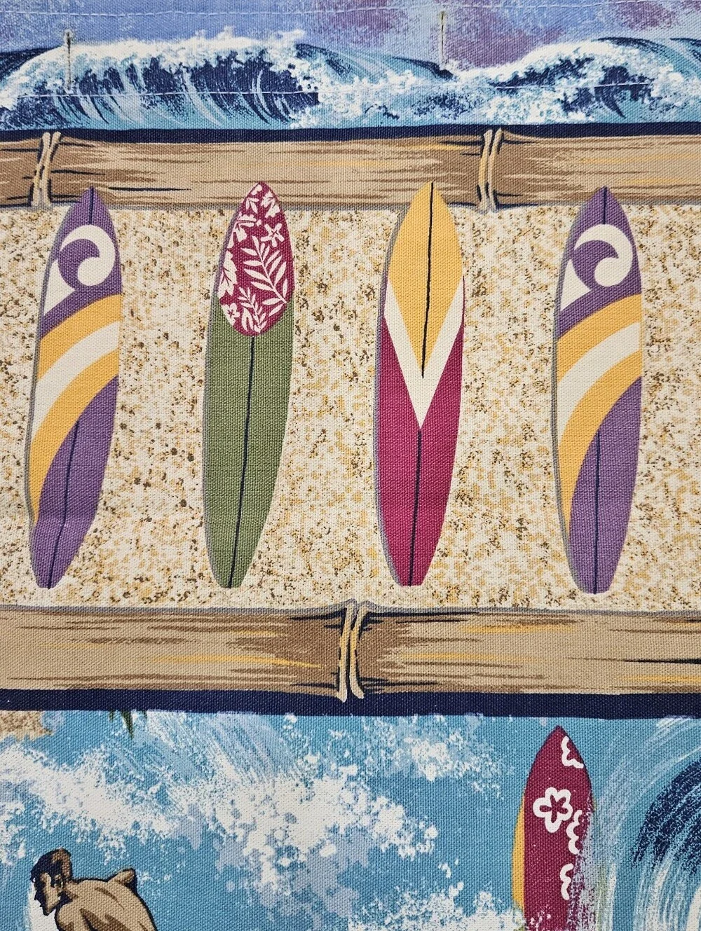 VTG Vohann Surfboard Hawaiian Floral Beach Sand Cars Cotton Shower Curtain 65X72